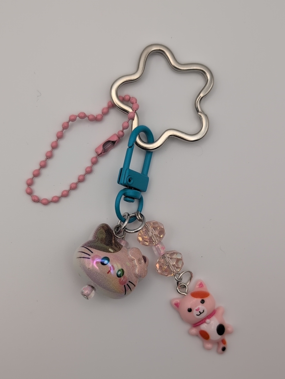 Handmade Cute Pink Cat Keychain Bag Charm *Customize With Name/Word